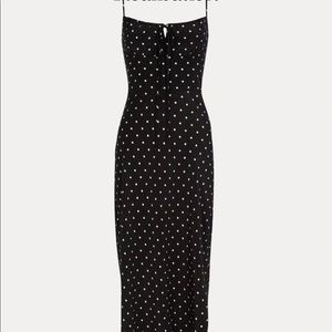 black midi dress with polka dots